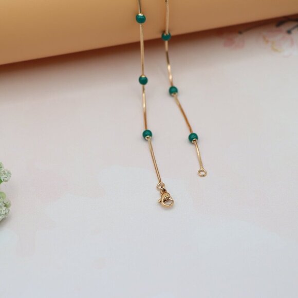 "Rose Gold Necklace with Green Beads Subtle Pop of Color, XPNL0139 - Picture 12 of 12